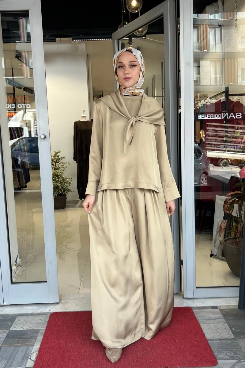 Evan Asetat Fularlı Bluz Pantolon TD26Y05000006