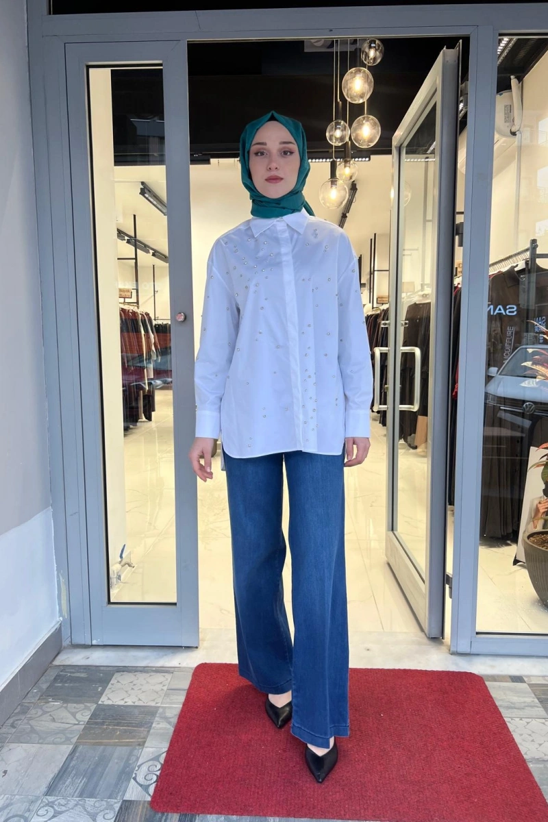 Samba Koton Straz Taşlı Gömlek TD-4772