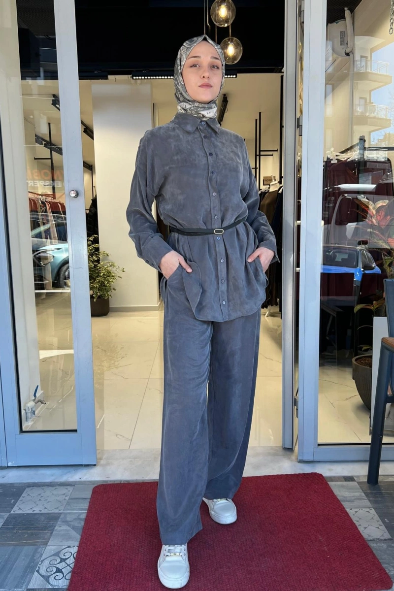 Prime Taşlanmış İpek Pantolonlu Takım TD-3699