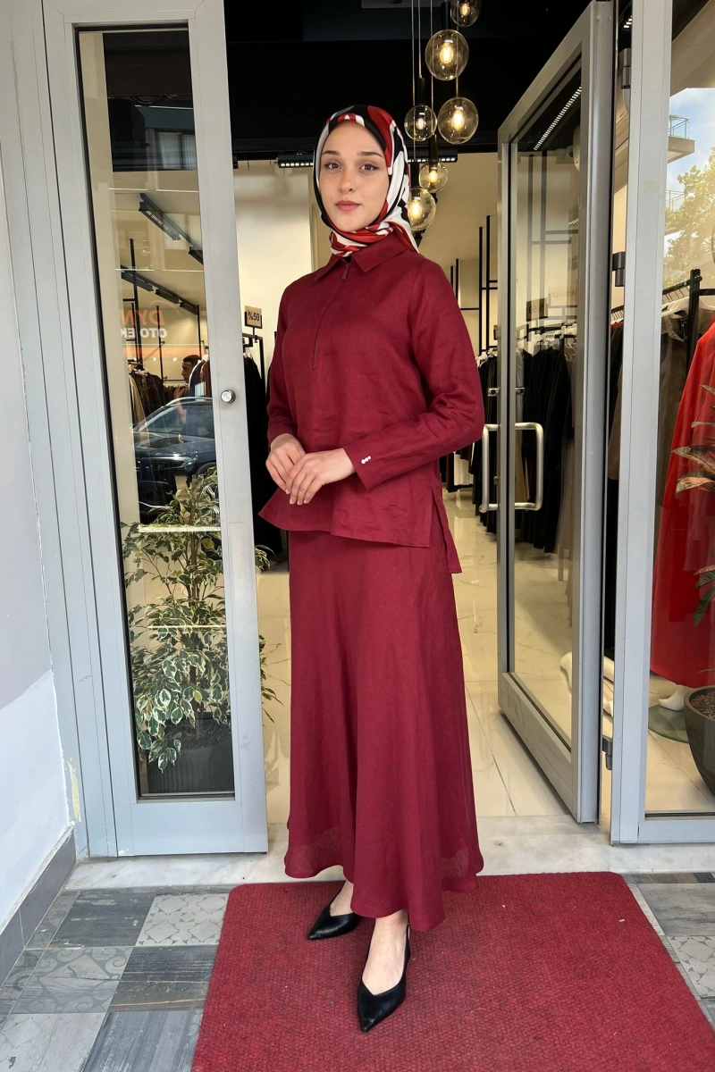 Önü Fermuarlı Keten Gömlek 2266255