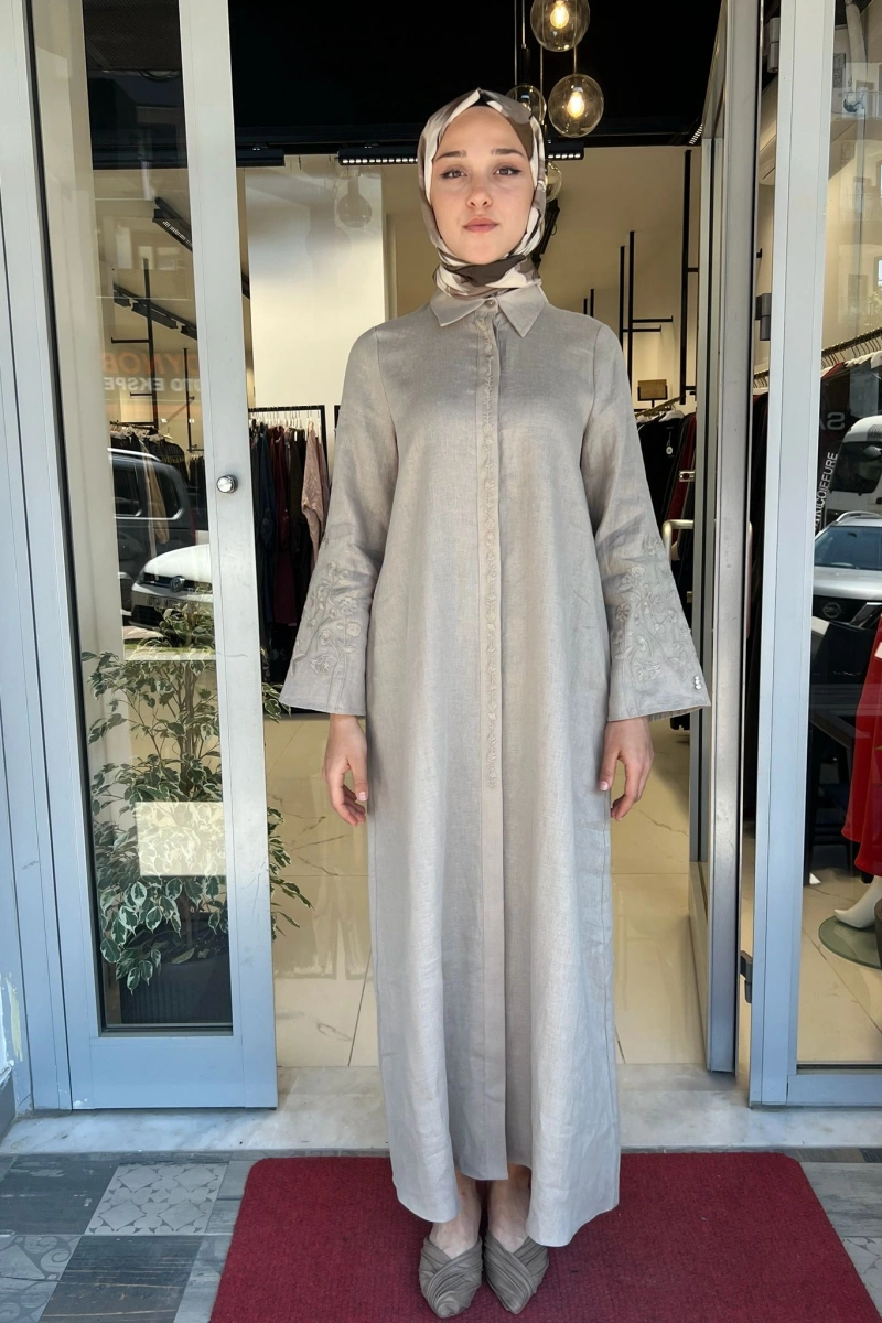 Kolları Nakışlı Urun Keten Elbise 2264258
