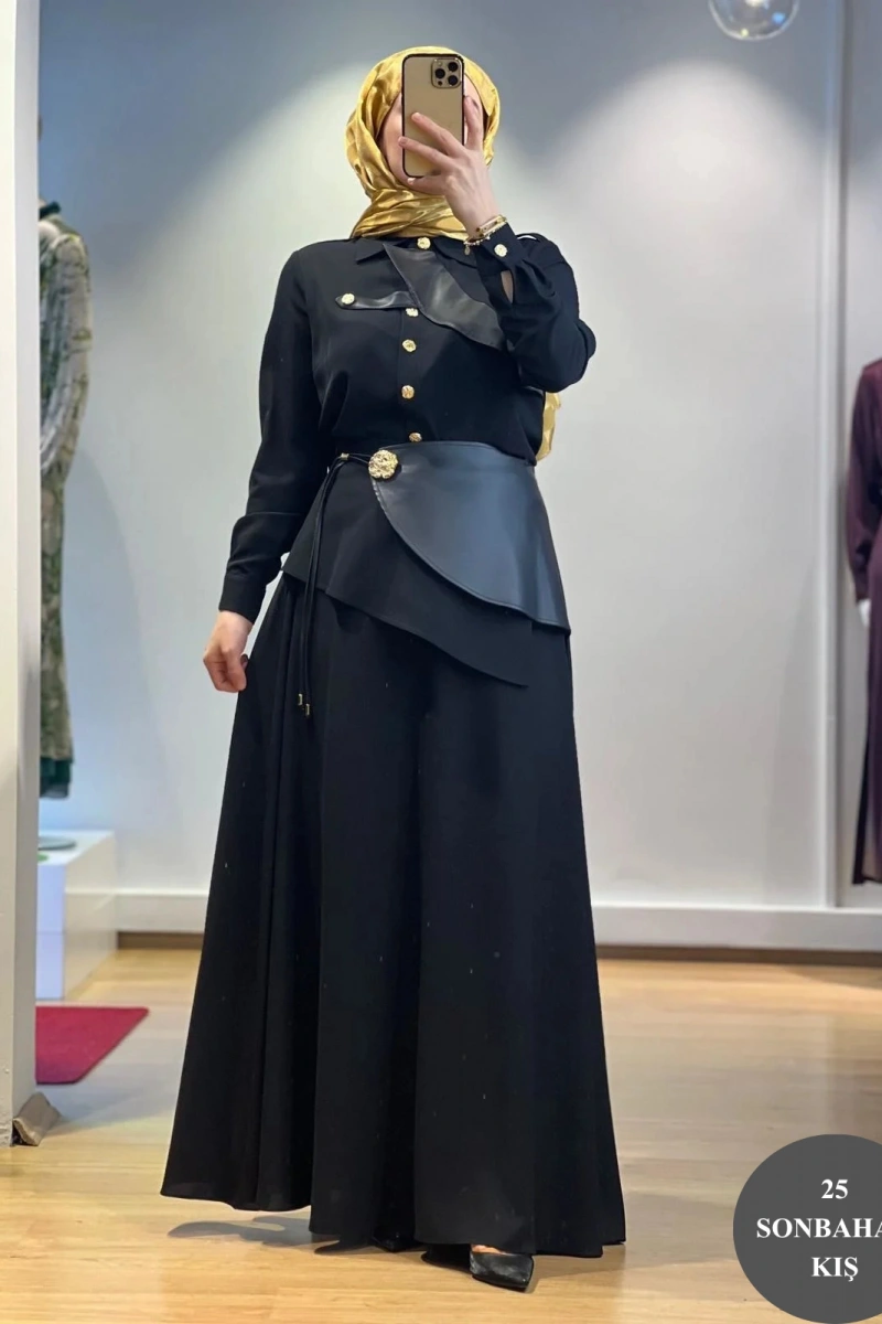 Jamıla Sarah Aller Paçalı Deri Garnirli Bluz Etek Takım FW25-9005