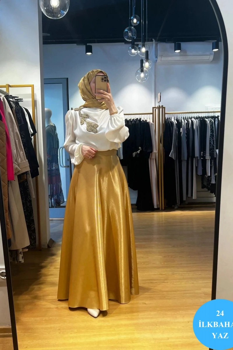 Jamıla Sarah Gold Kloş Etek SS24-6002