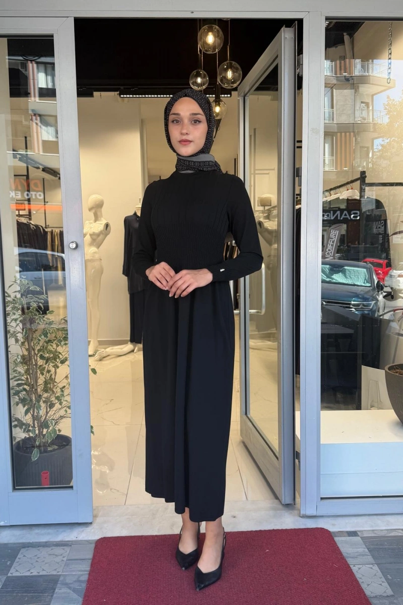 Kalın Fitilli Triko Elbise Black 3264001