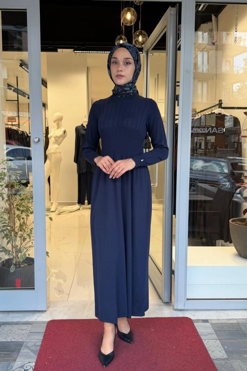 Kalın Fitilli Triko Elbise Navy 3264001