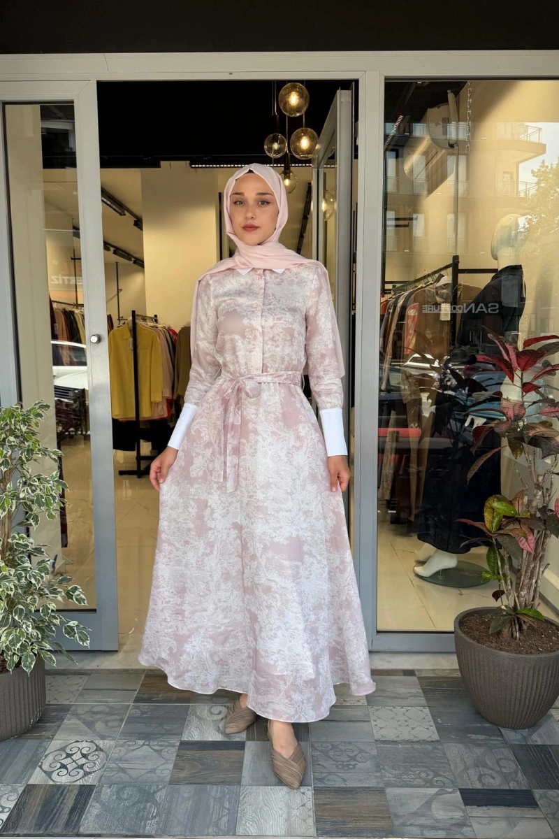 Lady Lyocell Desenli Yaka Detay Elbise D41