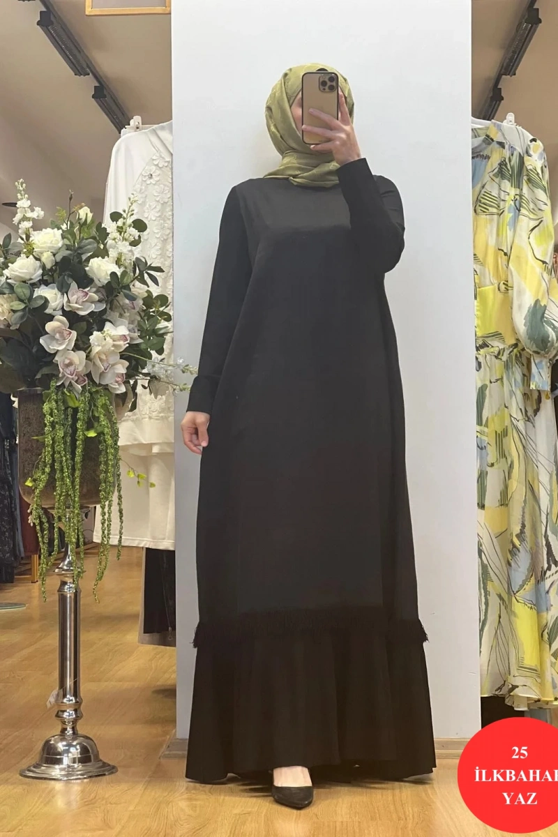 MissDalida Etek Ucu Püsküllü Keten Elbise T25Y-4069