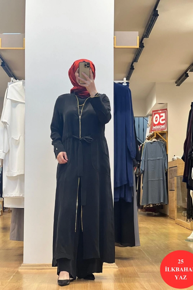 MissDalida Fermuar Detaylı Uzun Cupro Ferace 25Y-8006