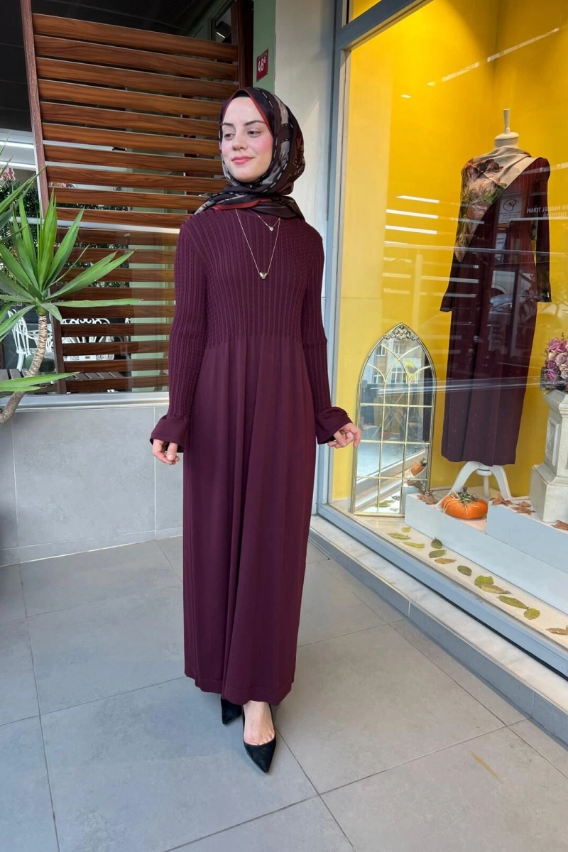 MissDalida Saç Örgü Detaylı Triko Elbise T25PF-4006