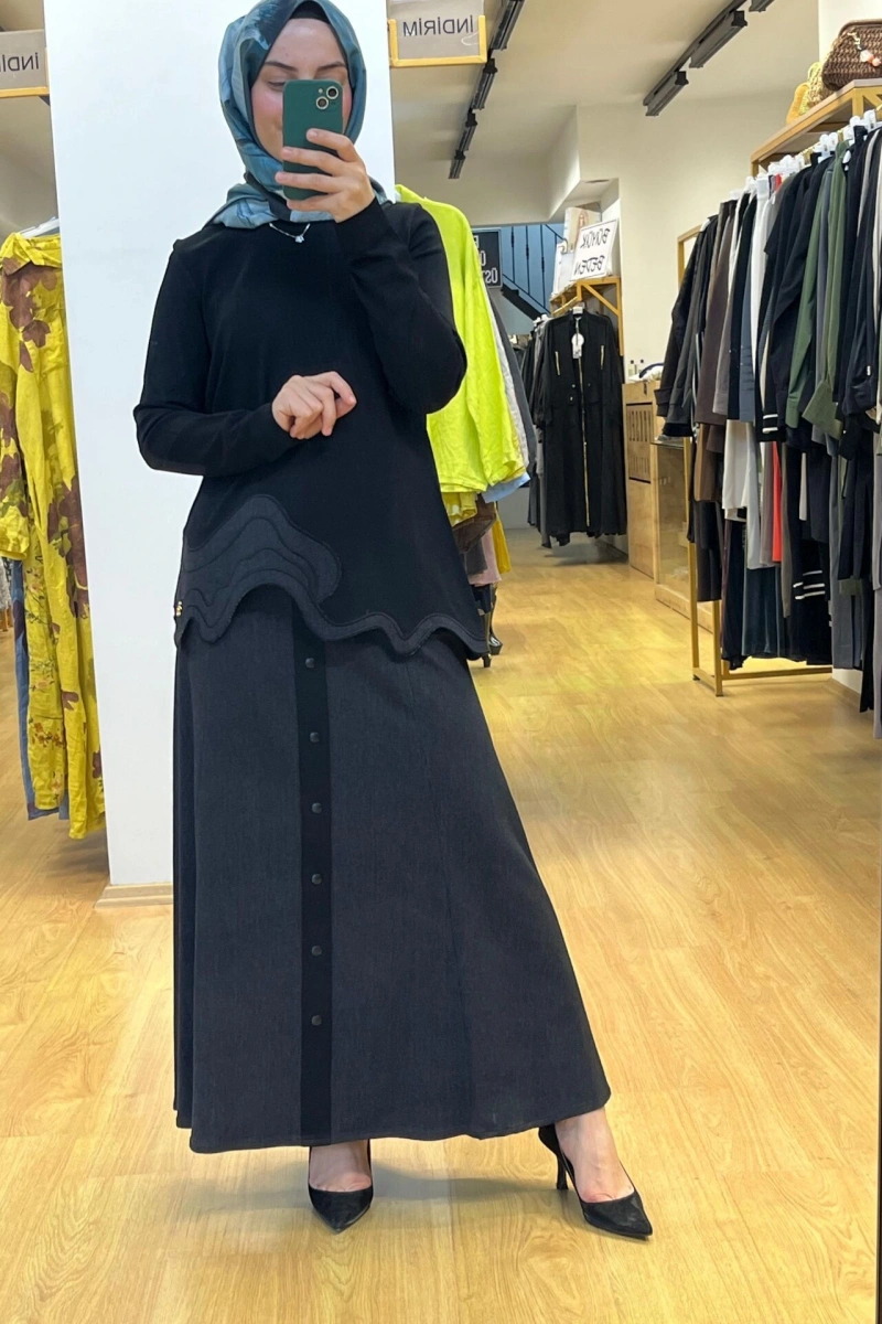 MissDalida Triko Detaylı A Kesim Denim Etek T25PF-2015