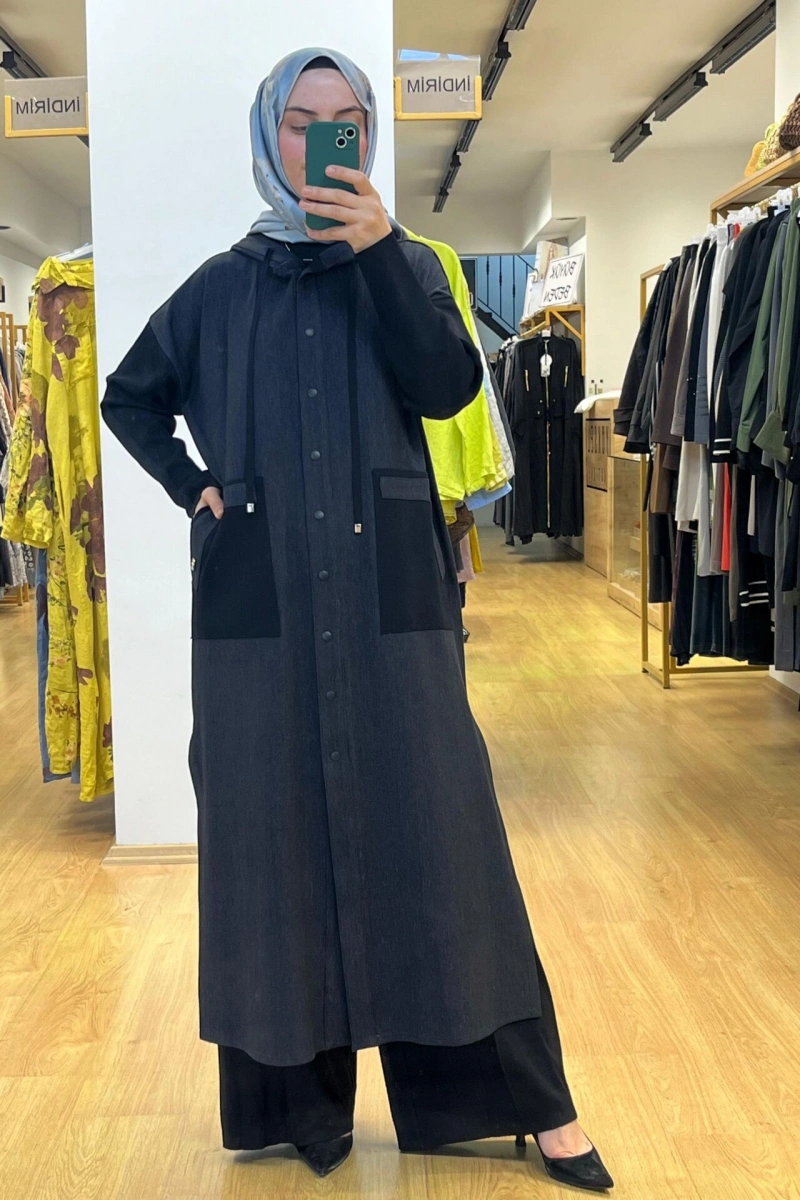 MissDalida Triko Detaylı Uzun Denim Kap T25PF-8010