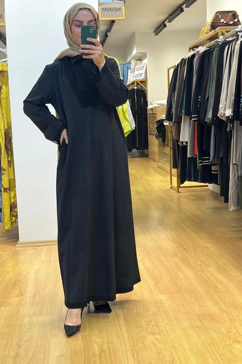 MissDalida V Yaka Denim Elbise T25PF-4010