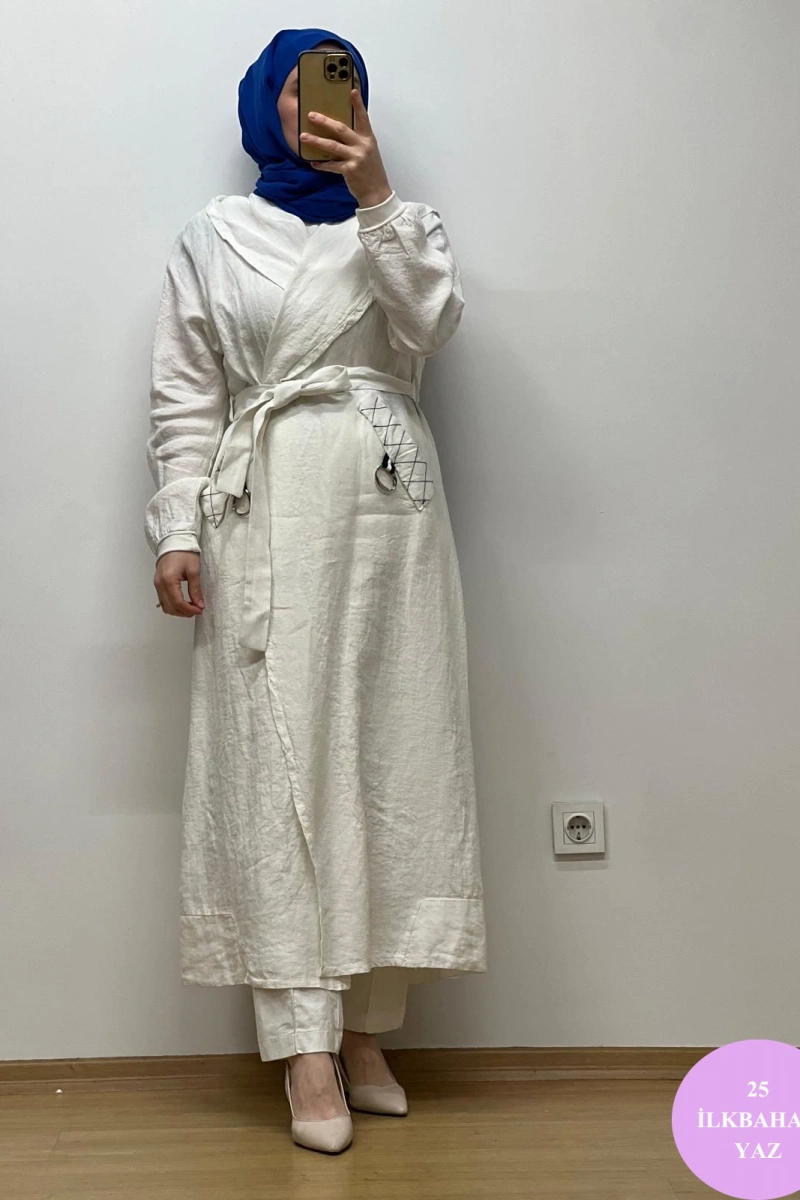 MissWhence Kapuşonlu Keten Kap 25Y-37401