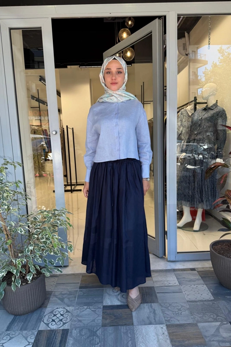 Natural %100 Keten Beli Lastikli Etek TD-3553