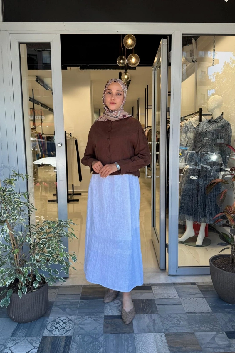 Naturel %100 Keten Kısa Gömlek TD-3554