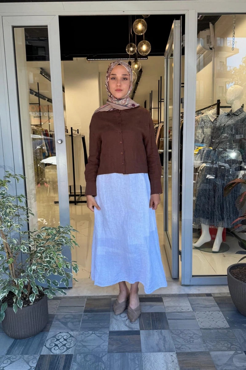 Naturel %100 Keten Kloş Etek TD-3550