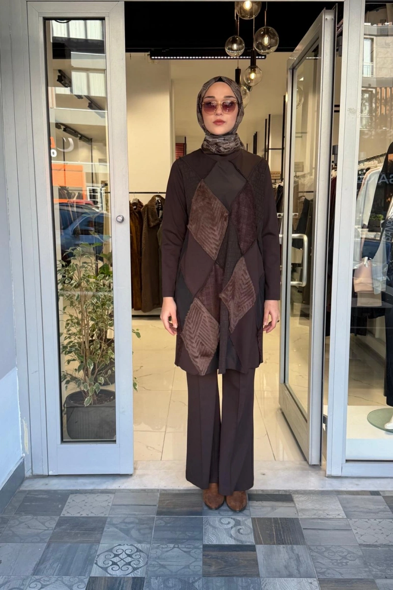 Patchwork Tunik Kahverengi 40009