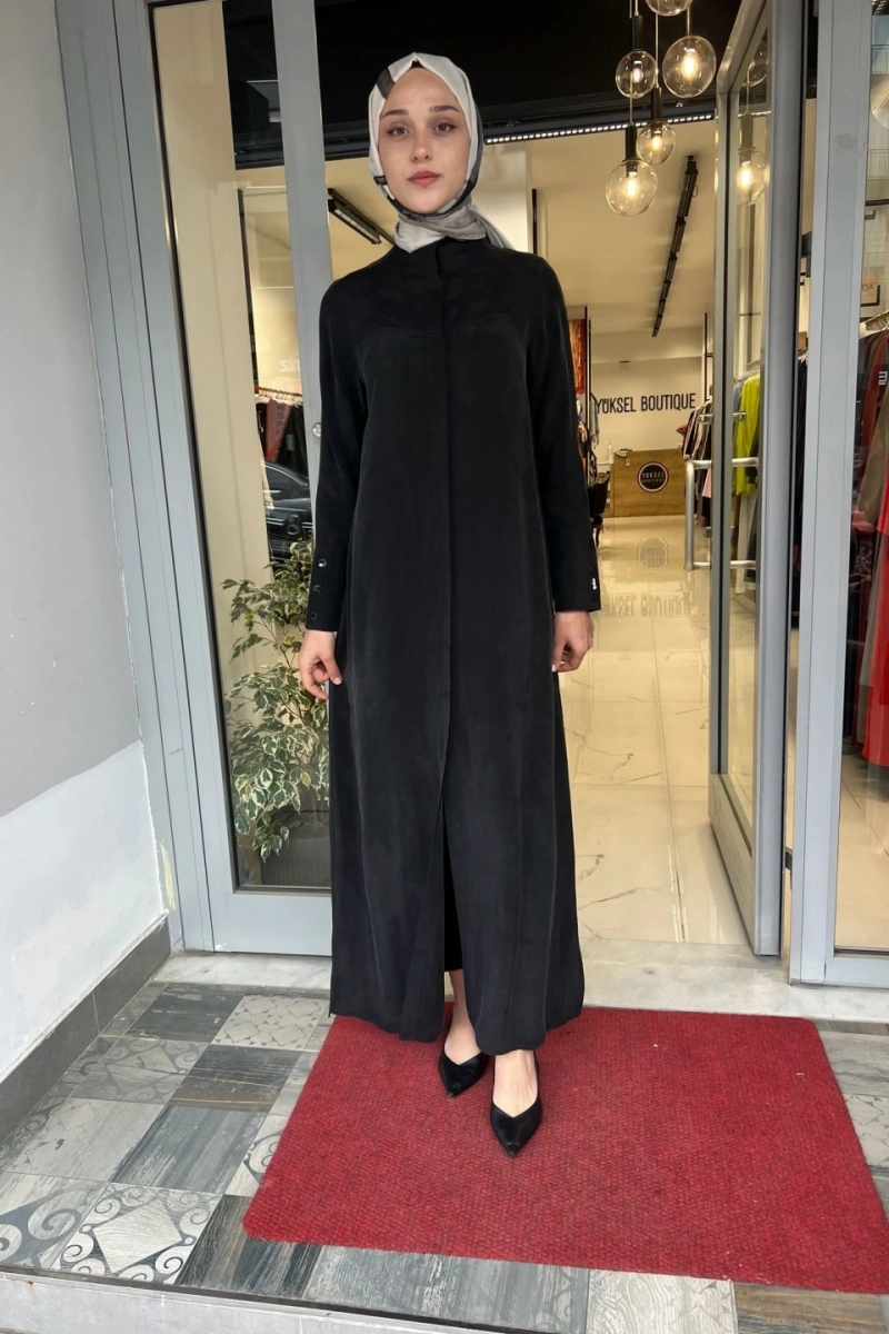 Yakasız Yırtmaç Detaylı Ferace 2268285