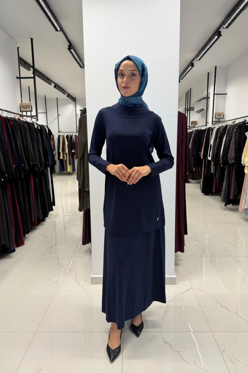 Yuvarlak Yaka Basic Tunik Navy 3266009