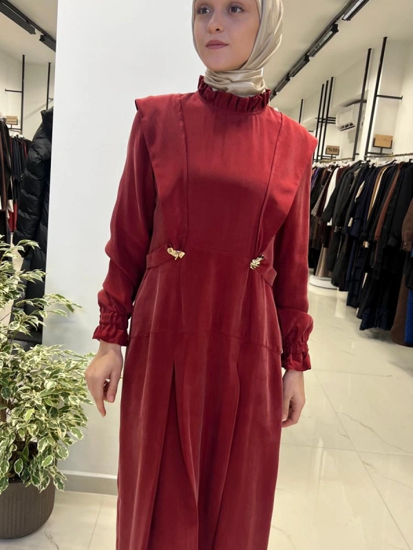 Aksesuar Detaylı Cupro Elbise T26Y-4014