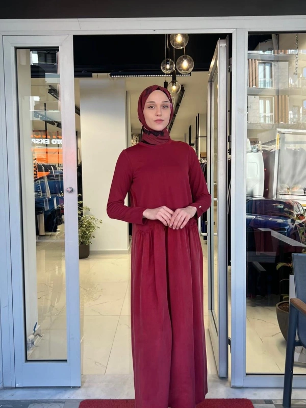 Büzgü Detaylı Triko Cupro Elbise T26Y-4038