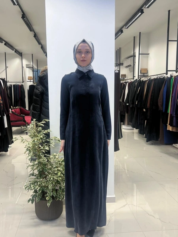Gömlek Yaka Nakışlı Cupro Elbise T26Y-4025