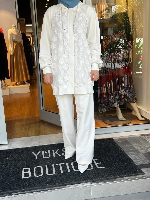 Jamıla Sarah Büyük Çiçek Pamuklu Kumaş Koll. Örme Eşofman Takımı SS24-9039