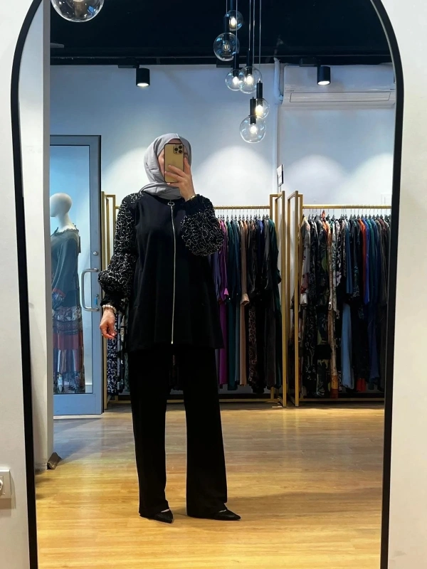 Jamıla Sarah Koll. Boncuk. İşl. Ferm. Kol Ucu Fırfırlı Eşofman Takımı SS24-9038