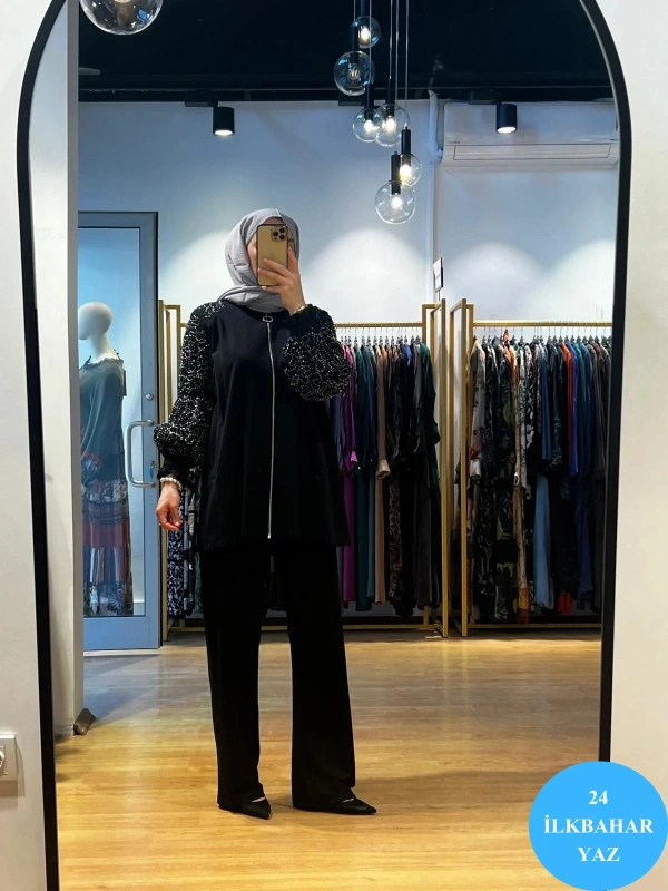 Jamıla Sarah Koll. Boncuk. İşl. Ferm. Kol Ucu Fırfırlı Eşofman Takımı SS24-9038