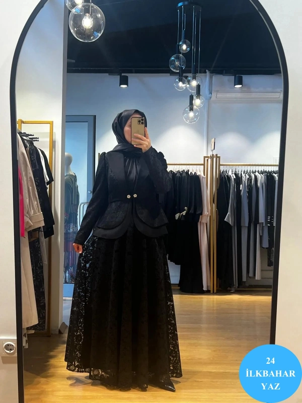 Jamıla Sarah Peplum Dantel Ceket Dantel Kloş Etek Takım SS24-9032