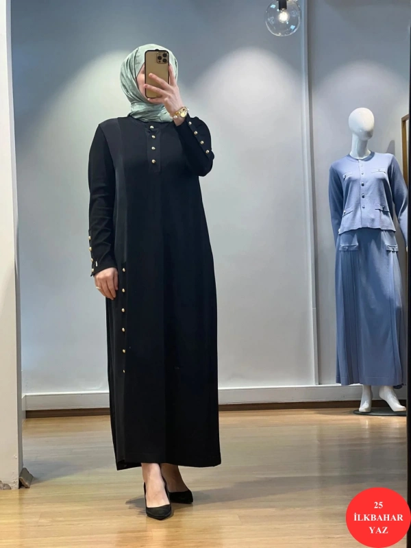 MissDalida Dik Yaka Düğme Detaylı Cupro Tunik Elbise 25Y-4023