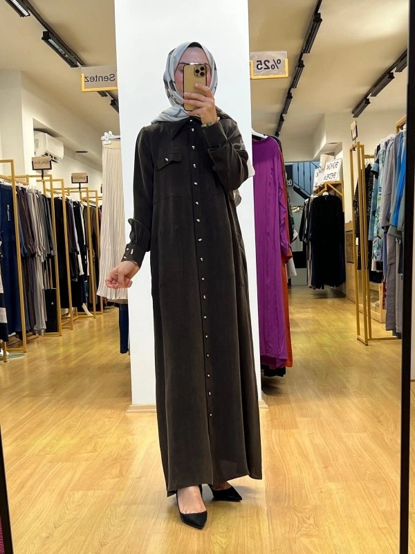 MissDalida Düğme Detaylı Cupro Elbise T25Y-8000