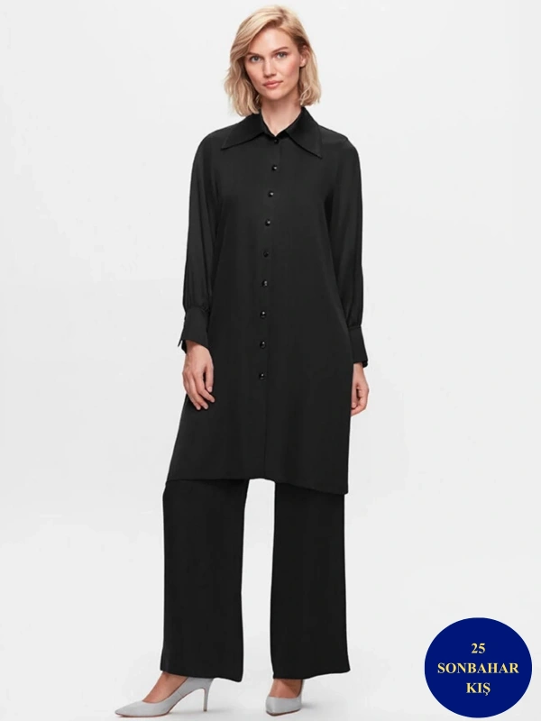 MissDalida Erkek Yaka Uzun Cupro Gömlek T25K-3000