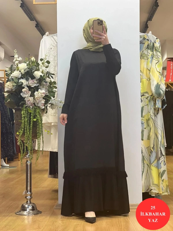 MissDalida Etek Ucu Püsküllü Keten Elbise T25Y-4069