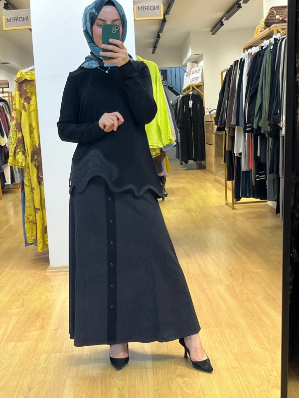 MissDalida Triko Detaylı A Kesim Denim Etek T25PF-2015