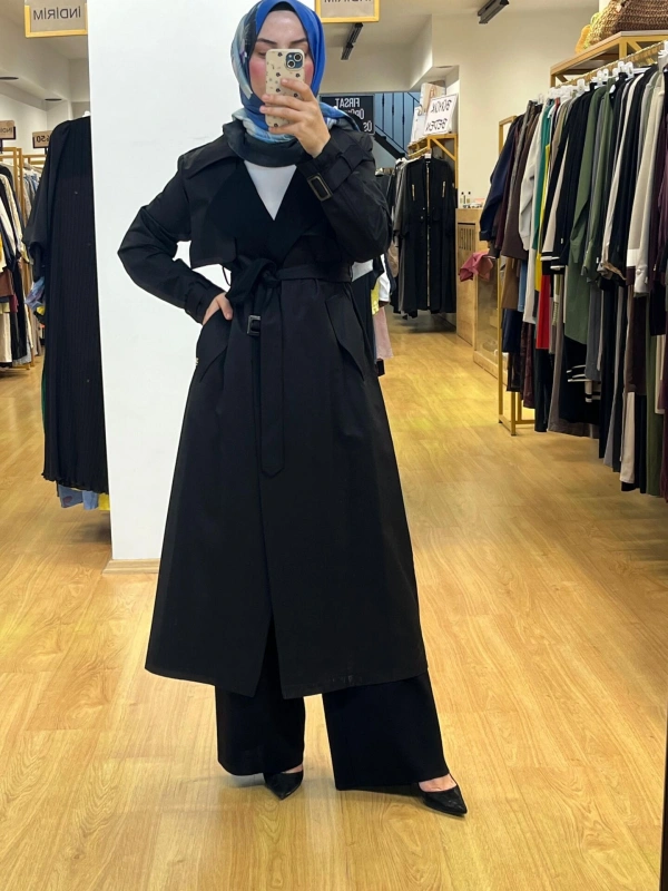 MissDalida Triko Detaylı Kumaş Trençkot T25PF-8011