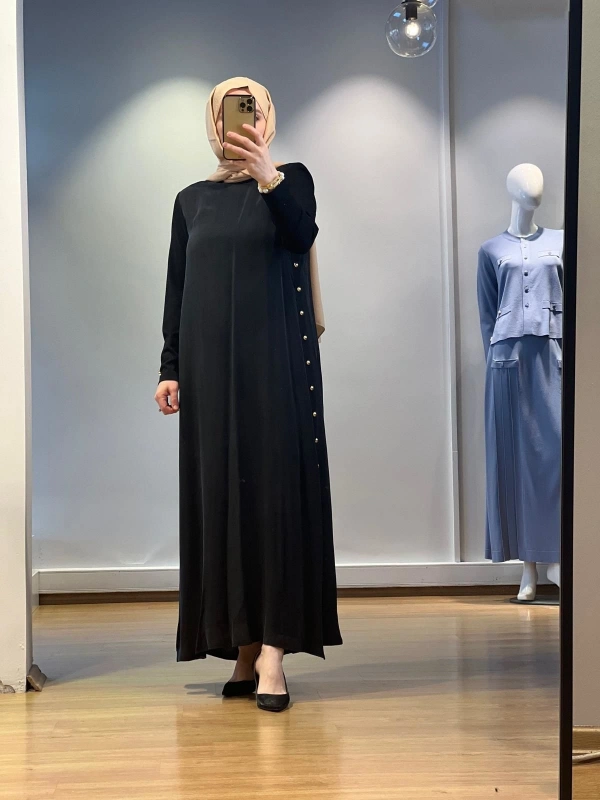 MissDalida Yanları Düğmeli Cupro Elbise 25Y-4052