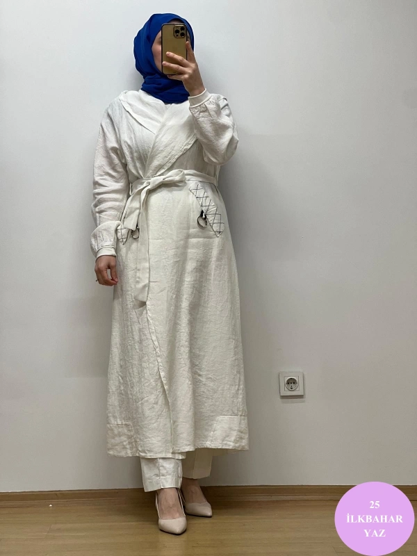 MissWhence Kapuşonlu Keten Kap 25Y-37401