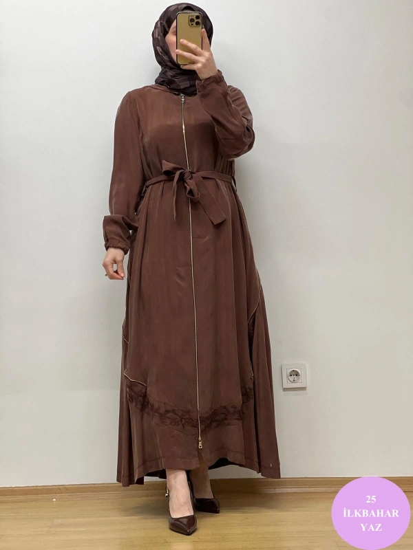 MissWhence Kapüşonlu Nakışlı Fermuarlı Cupro Ferace 25Y-37500