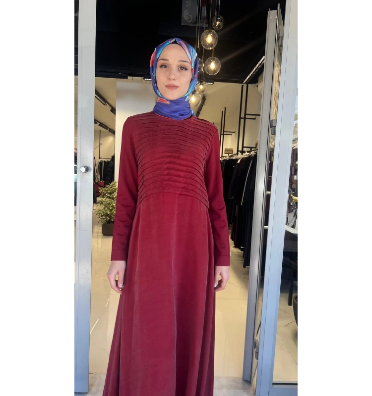 Pilise Detaylı Düz Renk Cupro Elbise T26Y-4011