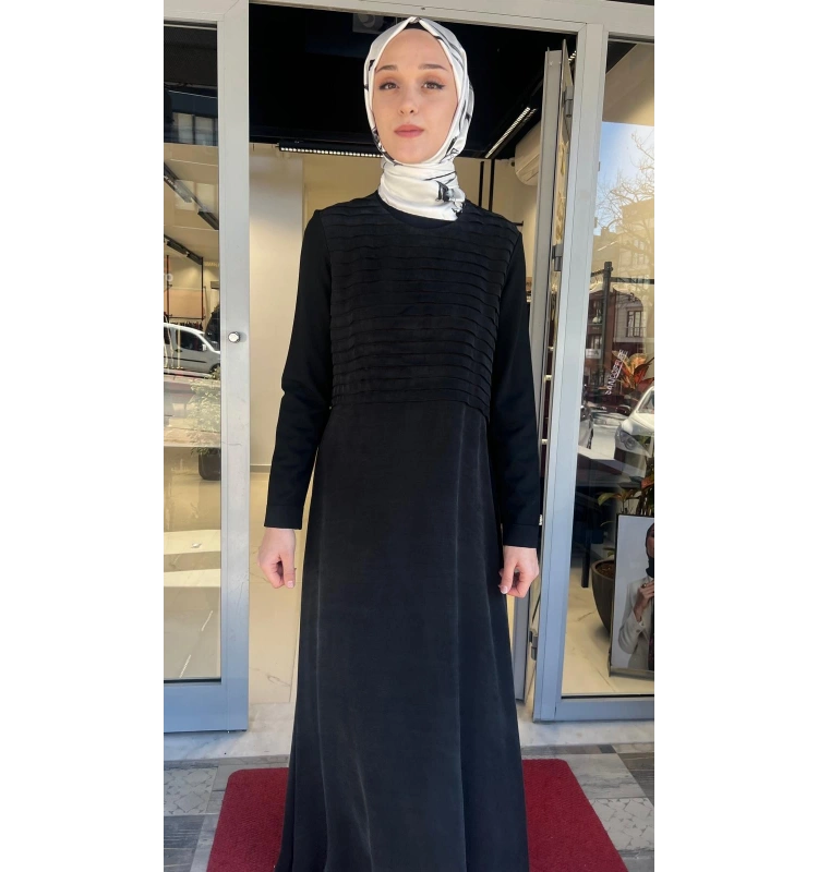 Pilise Detaylı Düz Renk Cupro Elbise T26Y-4011