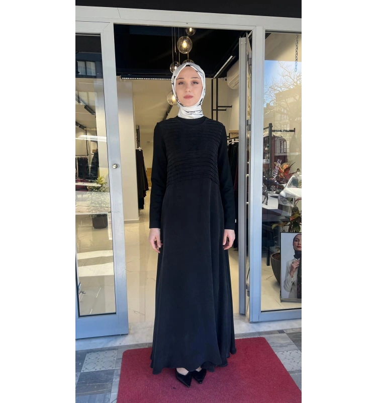 Pilise Detaylı Düz Renk Cupro Elbise T26Y-4011