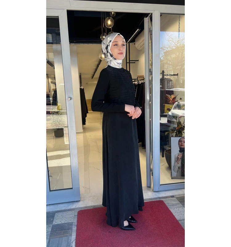 Pilise Detaylı Düz Renk Cupro Elbise T26Y-4011