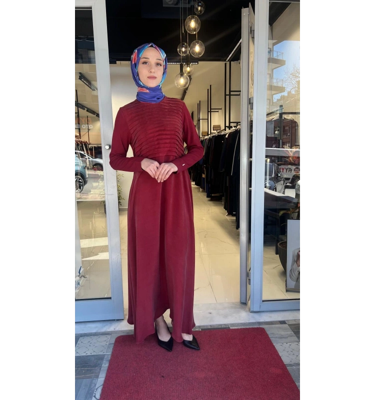 Pilise Detaylı Düz Renk Cupro Elbise T26Y-4011