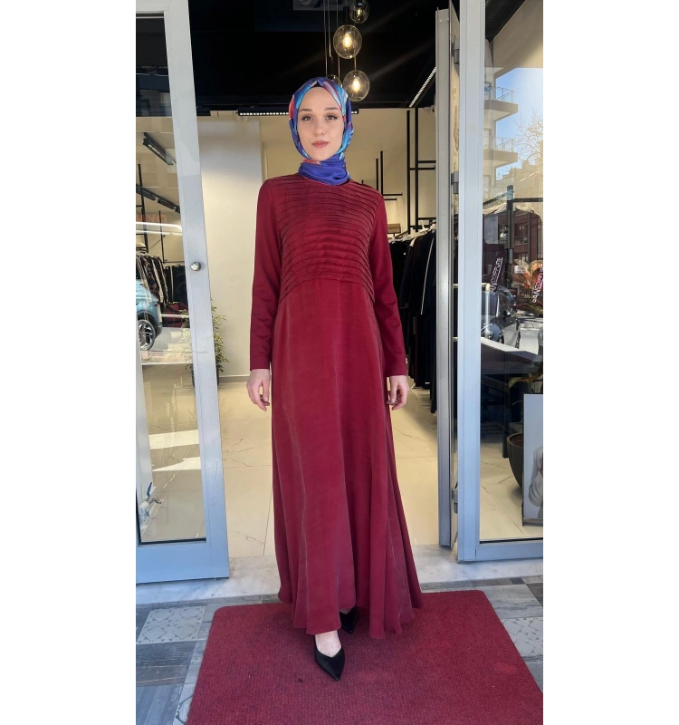 Pilise Detaylı Düz Renk Cupro Elbise T26Y-4011