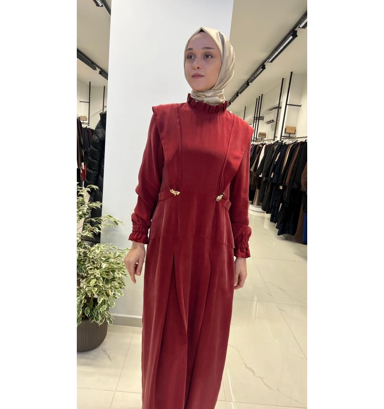 Aksesuar Detaylı Cupro Elbise T26Y-4014