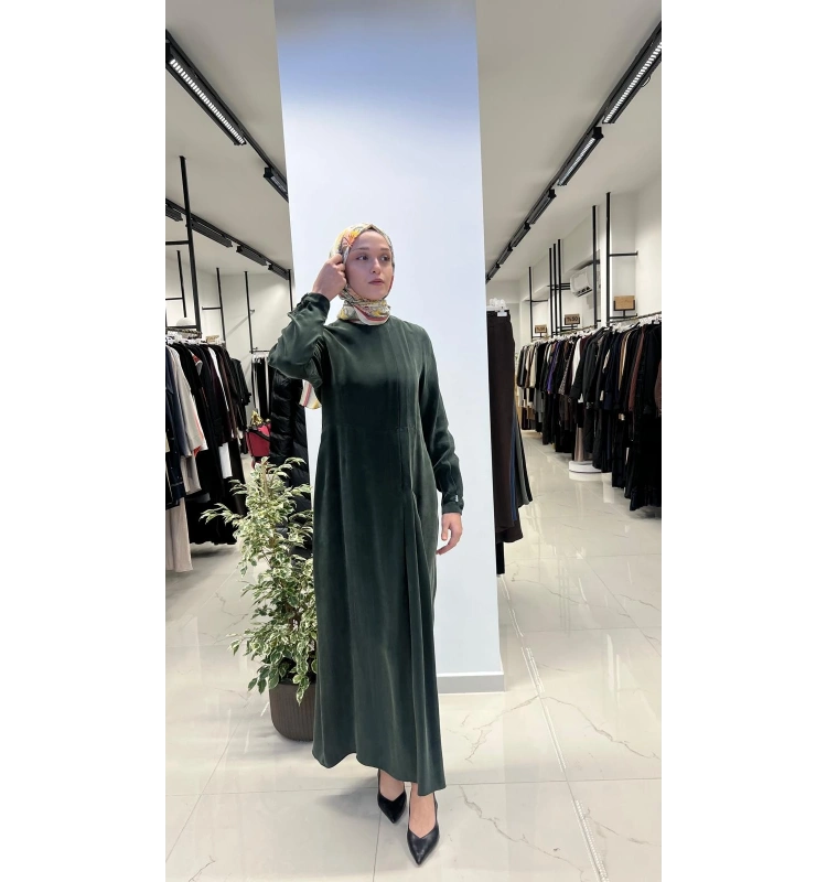 Pili Detaylı Düz Renk Elbise T26Y-4039