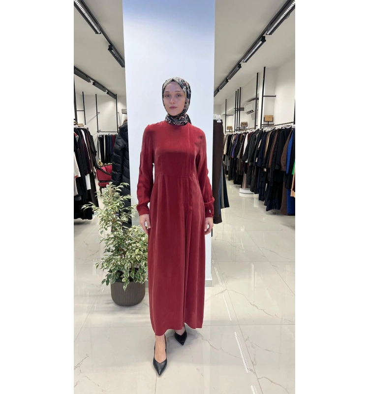 Pili Detaylı Düz Renk Elbise T26Y-4039