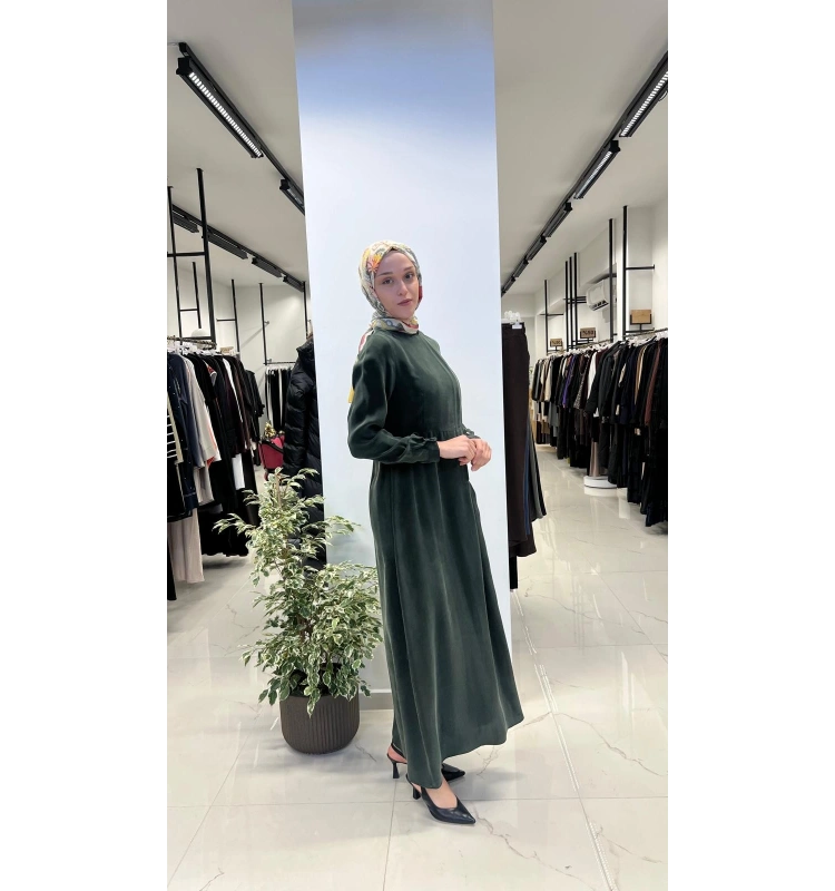 Pili Detaylı Düz Renk Elbise T26Y-4039