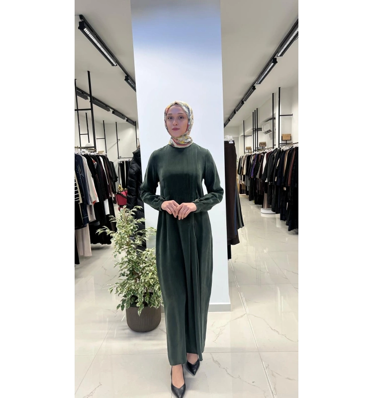 Pili Detaylı Düz Renk Elbise T26Y-4039